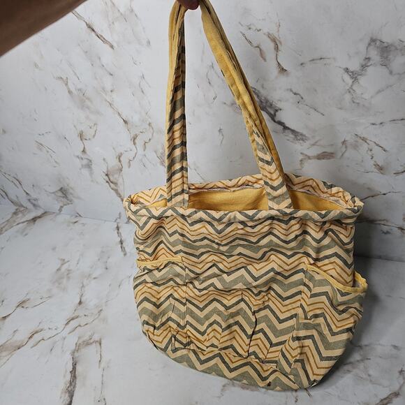 large Tote Boho Bag Yellow and Greeen Chevron - Picture 2 of 4